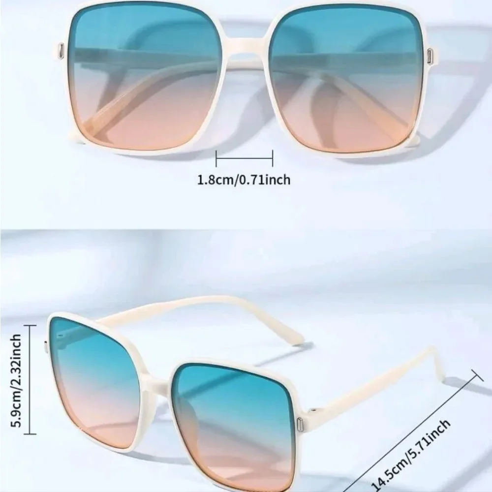 Baby Blue and Tan Square Boho Sunglasses - Picture 2 of 4